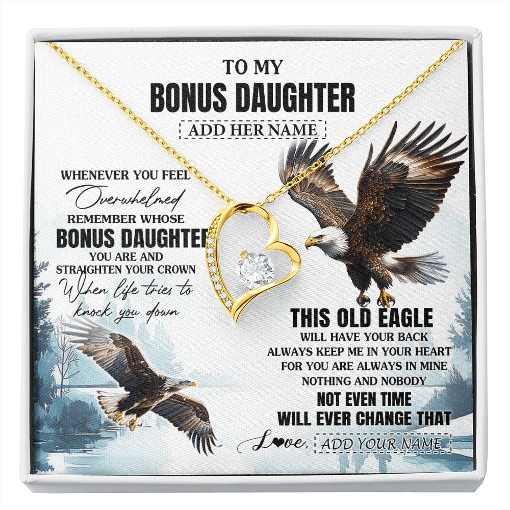 Forever Love Necklace 18K Yellow Gold Finish | 1 | Personalized To My Bonus Daughter Gifts Necklace From Stepmom Whenever Eagle Unique Birthday Gifts For Stepdaughter Christmas Jewelry Gift Box Message Card | https://siriusteestore.