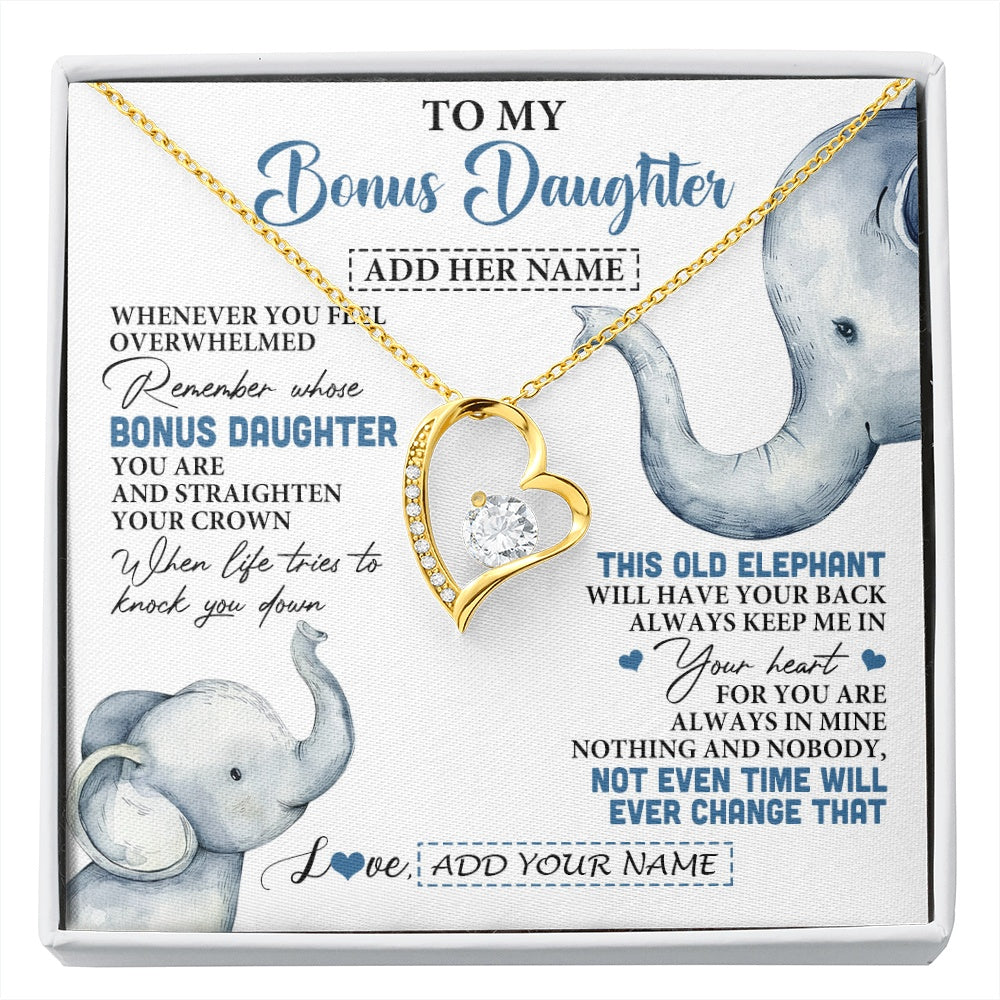 Forever Love Necklace 18K Yellow Gold Finish | 1 | Personalized To My Bonus Daughter Gifts Necklace From Stepmom Whenever Elephant Unique Birthday Gifts For Stepdaughter Christmas Custom Gift Box Message Card | siriusteestore.myshopify