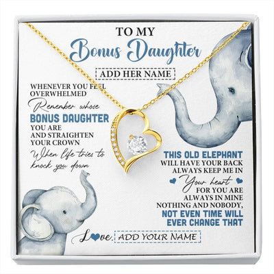 Forever Love Necklace 18K Yellow Gold Finish | 1 | Personalized To My Bonus Daughter Gifts Necklace From Stepmom Whenever Elephant Unique Birthday Gifts For Stepdaughter Christmas Custom Gift Box Message Card | siriusteestore.myshopify