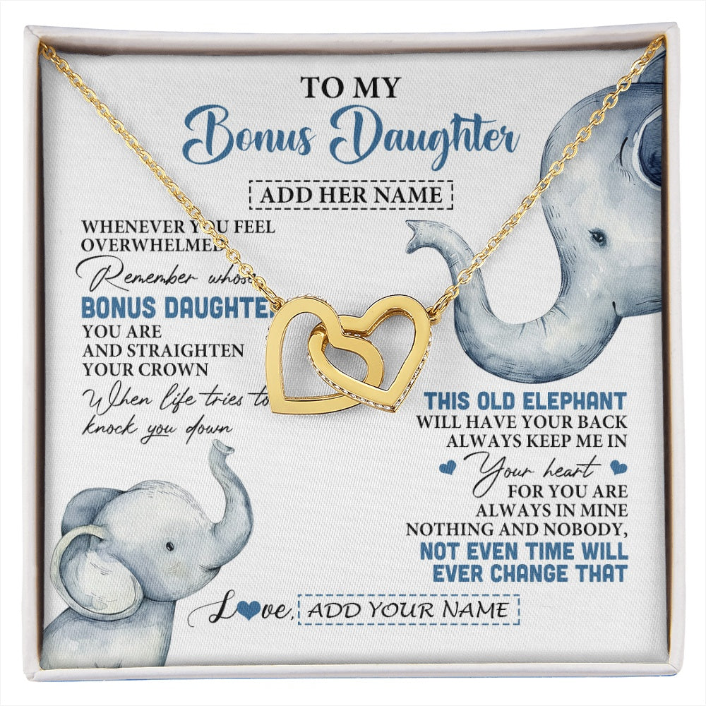 Interlocking Hearts Necklace 18K Yellow Gold Finish | 1 | Personalized To My Bonus Daughter Gifts Necklace From Stepmom Whenever Elephant Unique Birthday Gifts For Stepdaughter Christmas Custom Gift Box Message Card | siriusteestore.myshopify