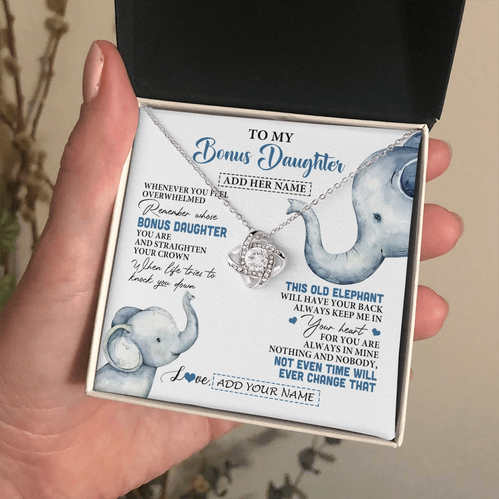 Love Knot Necklace 14K White Gold Finish | 2 | Personalized To My Bonus Daughter Gifts Necklace From Stepmom Whenever Elephant Unique Birthday Gifts For Stepdaughter Christmas Custom Gift Box Message Card | siriusteestore.myshopify