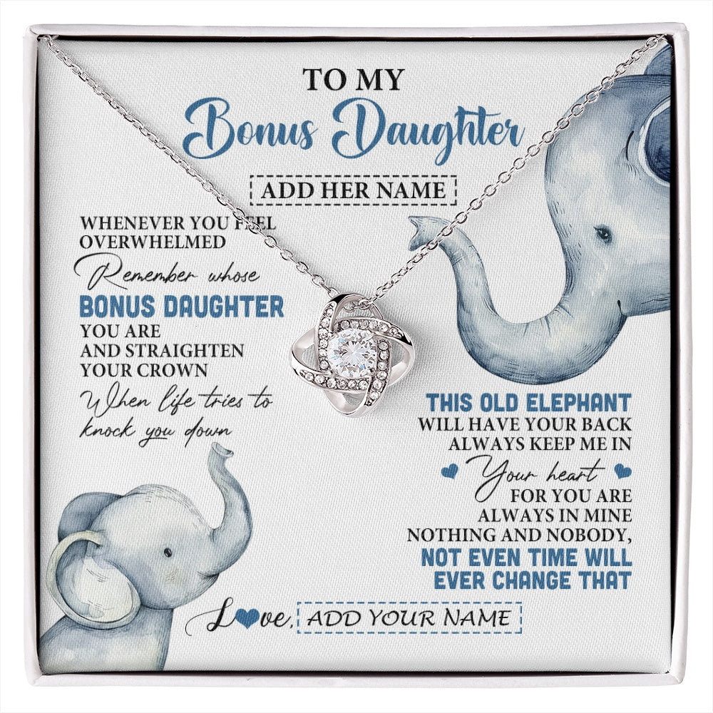 Love Knot Necklace 14K White Gold Finish | 1 | Personalized To My Bonus Daughter Gifts Necklace From Stepmom Whenever Elephant Unique Birthday Gifts For Stepdaughter Christmas Custom Gift Box Message Card | siriusteestore.myshopify