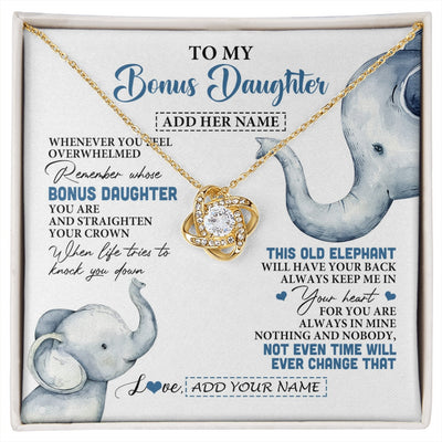 Love Knot Necklace 18K Yellow Gold Finish | 1 | Personalized To My Bonus Daughter Gifts Necklace From Stepmom Whenever Elephant Unique Birthday Gifts For Stepdaughter Christmas Custom Gift Box Message Card | siriusteestore.myshopify