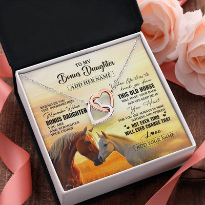 Interlocking Hearts Necklace Stainless Steel & Rose Gold Finish | 2 | Personalized To My Bonus Daughter Gifts Necklace From Stepmom Whenever Horse Unique Birthday Gifts For Stepdaughter Graduation Christmas Gift Box Message Card | siriusteestore.myshopify