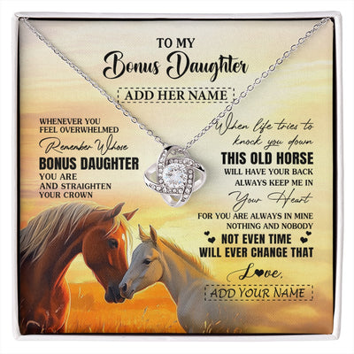 Love Knot Necklace 14K White Gold Finish | 1 | Personalized To My Bonus Daughter Gifts Necklace From Stepmom Whenever Horse Unique Birthday Gifts For Stepdaughter Graduation Christmas Gift Box Message Card | siriusteestore.myshopify
