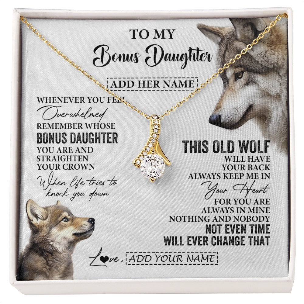 Alluring Beauty Necklace 18K Yellow Gold Finish | 1 | Personalized To My Bonus Daughter Gifts Necklace From Stepmom Whenever Wolf Unique Birthday For Stepdaughter Graduation Christmas Custom Gift Box Message Card | https://siriusteestore.