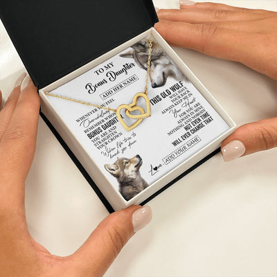 Interlocking Hearts Necklace 18K Yellow Gold Finish | 2 | Personalized To My Bonus Daughter Gifts Necklace From Stepmom Whenever Wolf Unique Birthday For Stepdaughter Graduation Christmas Custom Gift Box Message Card | https://siriusteestore.