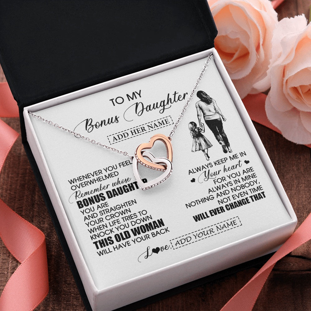 Interlocking Hearts Necklace Stainless Steel & Rose Gold Finish | 2 | Personalized To My Bonus Daughter Gifts Necklace From Stepmom Whenever Woman Unique Birthday Gifts For Stepdaughter Graduation Christmas Gift Box Message Card | siriusteestore.myshopify