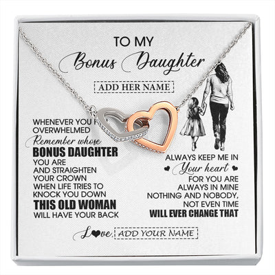 Interlocking Hearts Necklace Stainless Steel & Rose Gold Finish | 1 | Personalized To My Bonus Daughter Gifts Necklace From Stepmom Whenever Woman Unique Birthday Gifts For Stepdaughter Graduation Christmas Gift Box Message Card | siriusteestore.myshopify