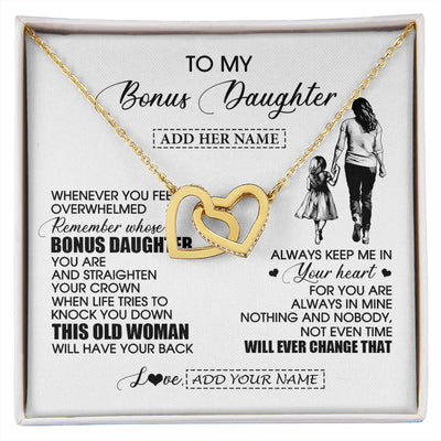 Interlocking Hearts Necklace 18K Yellow Gold Finish | 1 | Personalized To My Bonus Daughter Gifts Necklace From Stepmom Whenever Woman Unique Birthday Gifts For Stepdaughter Graduation Christmas Gift Box Message Card | siriusteestore.myshopify