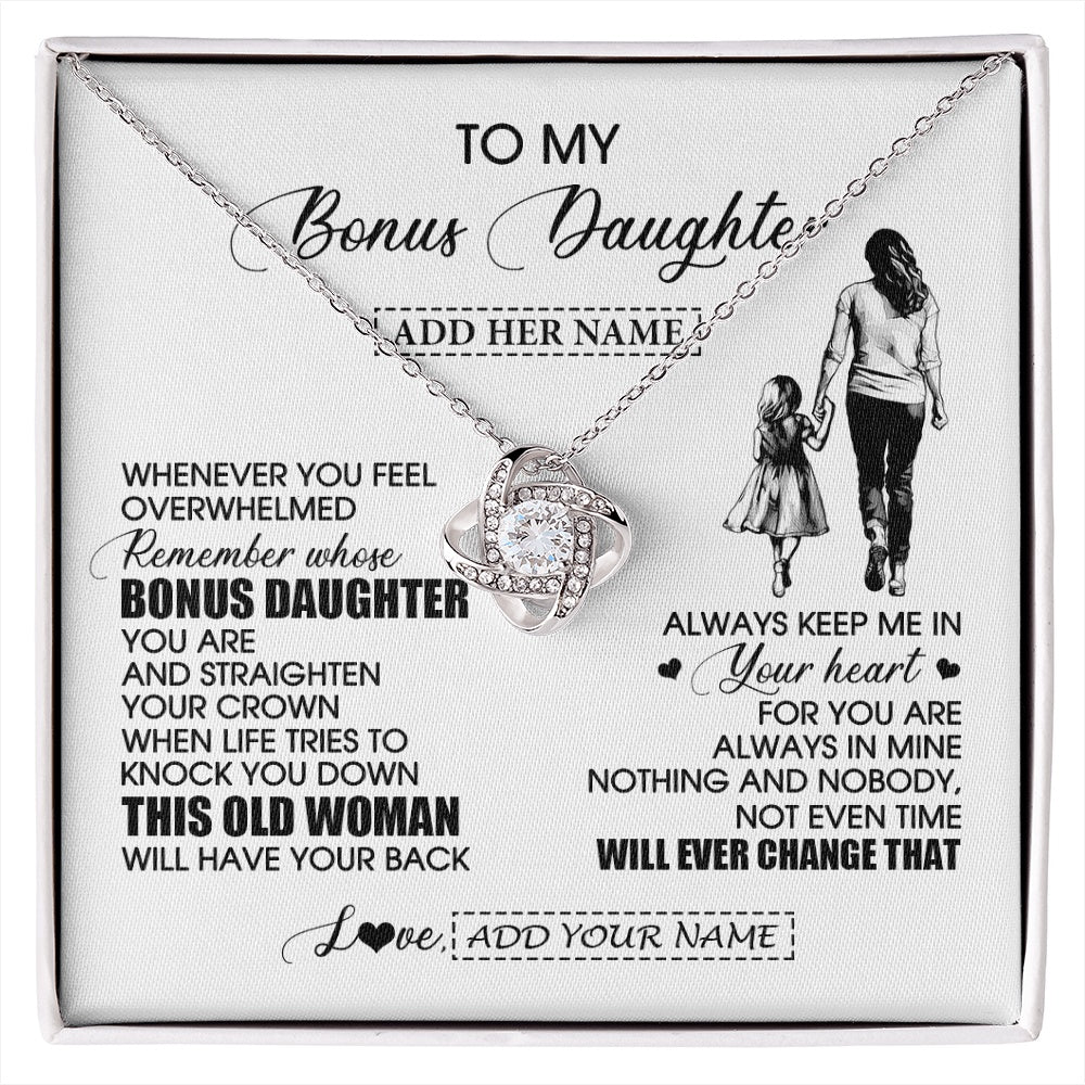 Love Knot Necklace 14K White Gold Finish | 1 | Personalized To My Bonus Daughter Gifts Necklace From Stepmom Whenever Woman Unique Birthday Gifts For Stepdaughter Graduation Christmas Gift Box Message Card | siriusteestore.myshopify