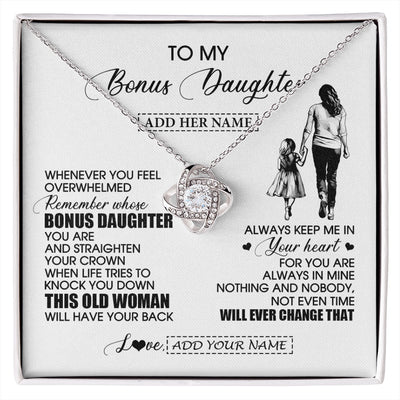 Love Knot Necklace 14K White Gold Finish | 1 | Personalized To My Bonus Daughter Gifts Necklace From Stepmom Whenever Woman Unique Birthday Gifts For Stepdaughter Graduation Christmas Gift Box Message Card | siriusteestore.myshopify