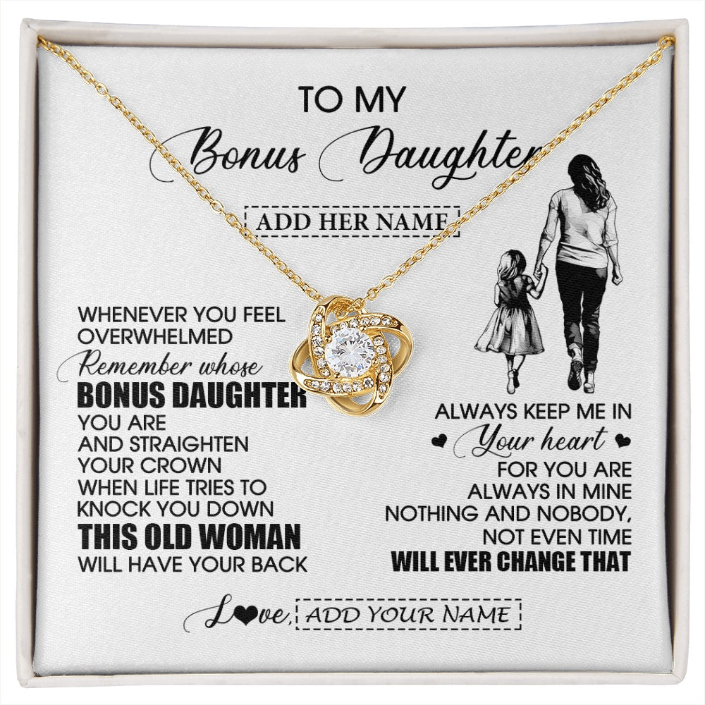 Love Knot Necklace 18K Yellow Gold Finish | 1 | Personalized To My Bonus Daughter Gifts Necklace From Stepmom Whenever Woman Unique Birthday Gifts For Stepdaughter Graduation Christmas Gift Box Message Card | siriusteestore.myshopify