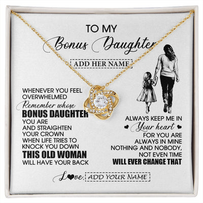 Love Knot Necklace 18K Yellow Gold Finish | 1 | Personalized To My Bonus Daughter Gifts Necklace From Stepmom Whenever Woman Unique Birthday Gifts For Stepdaughter Graduation Christmas Gift Box Message Card | siriusteestore.myshopify