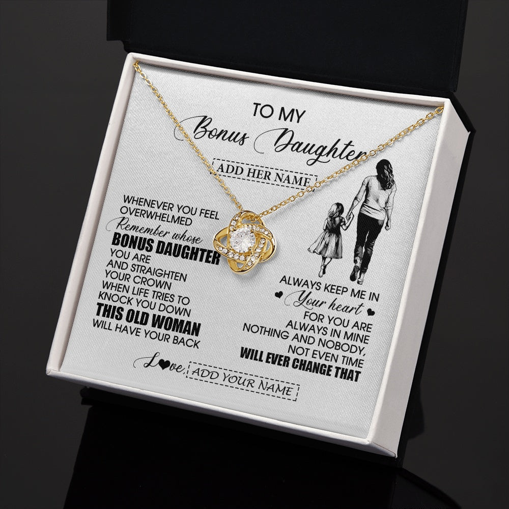 Love Knot Necklace 18K Yellow Gold Finish | 2 | Personalized To My Bonus Daughter Gifts Necklace From Stepmom Whenever Woman Unique Birthday Gifts For Stepdaughter Graduation Christmas Gift Box Message Card | siriusteestore.myshopify