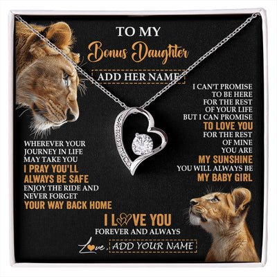 Forever Love Necklace 14K White Gold Finish | 1 | Personalized To My Bonus Daughter Gifts Necklace From Stepmom Wherever Your Journey In Life Lion Stepdaughter Birthday Gifts Christmas Gift Box Message Card | https://siriusteestore.