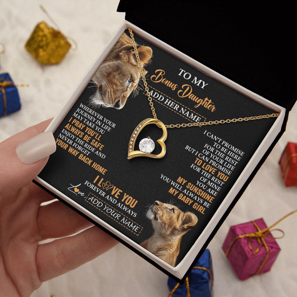 Forever Love Necklace 18K Yellow Gold Finish | 2 | Personalized To My Bonus Daughter Gifts Necklace From Stepmom Wherever Your Journey In Life Lion Stepdaughter Birthday Gifts Christmas Gift Box Message Card | https://siriusteestore.