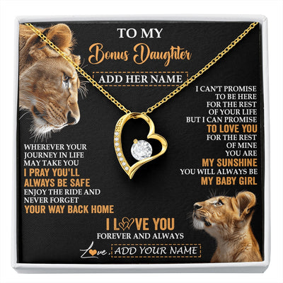 Forever Love Necklace 18K Yellow Gold Finish | 1 | Personalized To My Bonus Daughter Gifts Necklace From Stepmom Wherever Your Journey In Life Lion Stepdaughter Birthday Gifts Christmas Gift Box Message Card | https://siriusteestore.