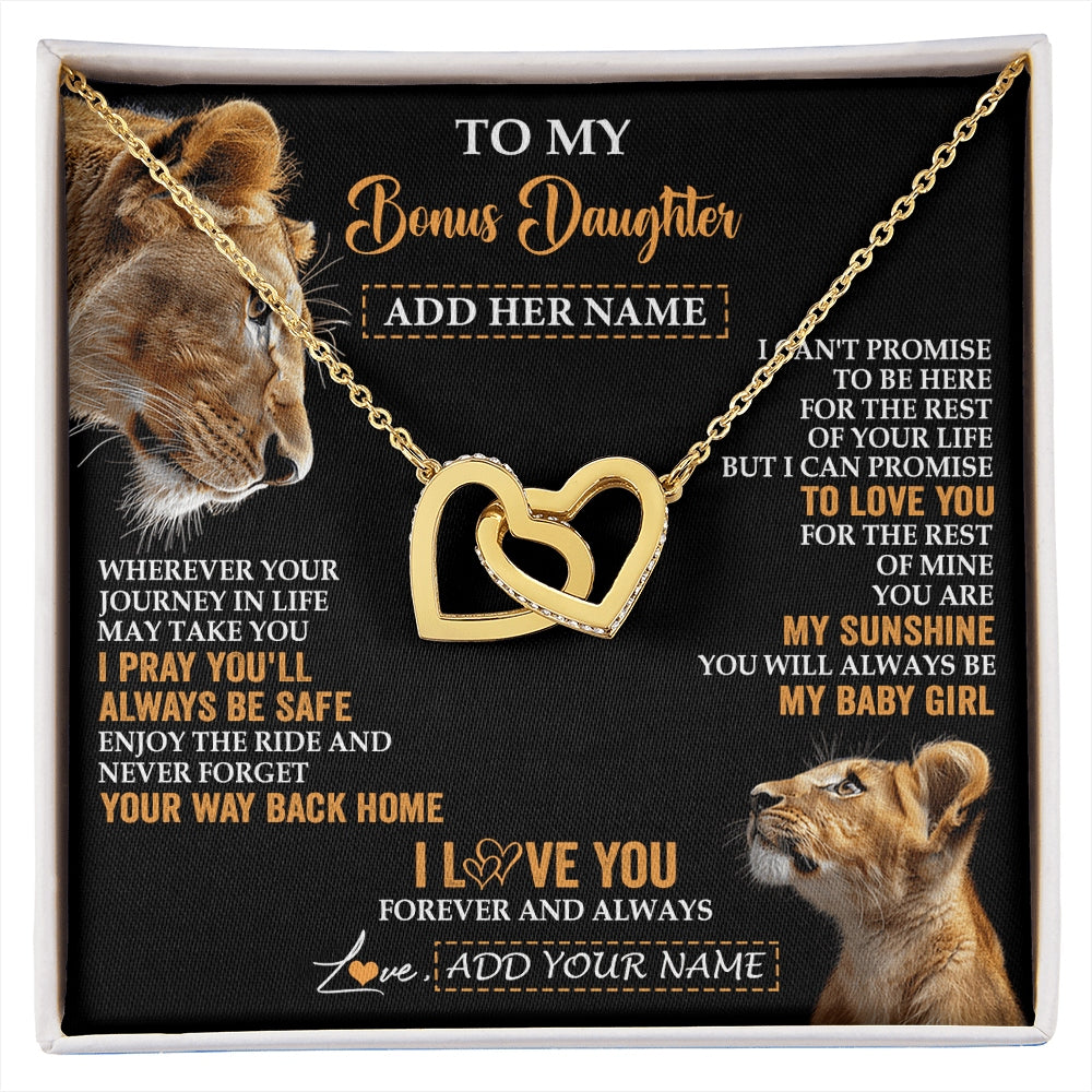 Interlocking Hearts Necklace 18K Yellow Gold Finish | 1 | Personalized To My Bonus Daughter Gifts Necklace From Stepmom Wherever Your Journey In Life Lion Stepdaughter Birthday Gifts Christmas Gift Box Message Card | https://siriusteestore.