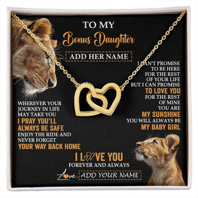 Interlocking Hearts Necklace 18K Yellow Gold Finish | 1 | Personalized To My Bonus Daughter Gifts Necklace From Stepmom Wherever Your Journey In Life Lion Stepdaughter Birthday Gifts Christmas Gift Box Message Card | https://siriusteestore.