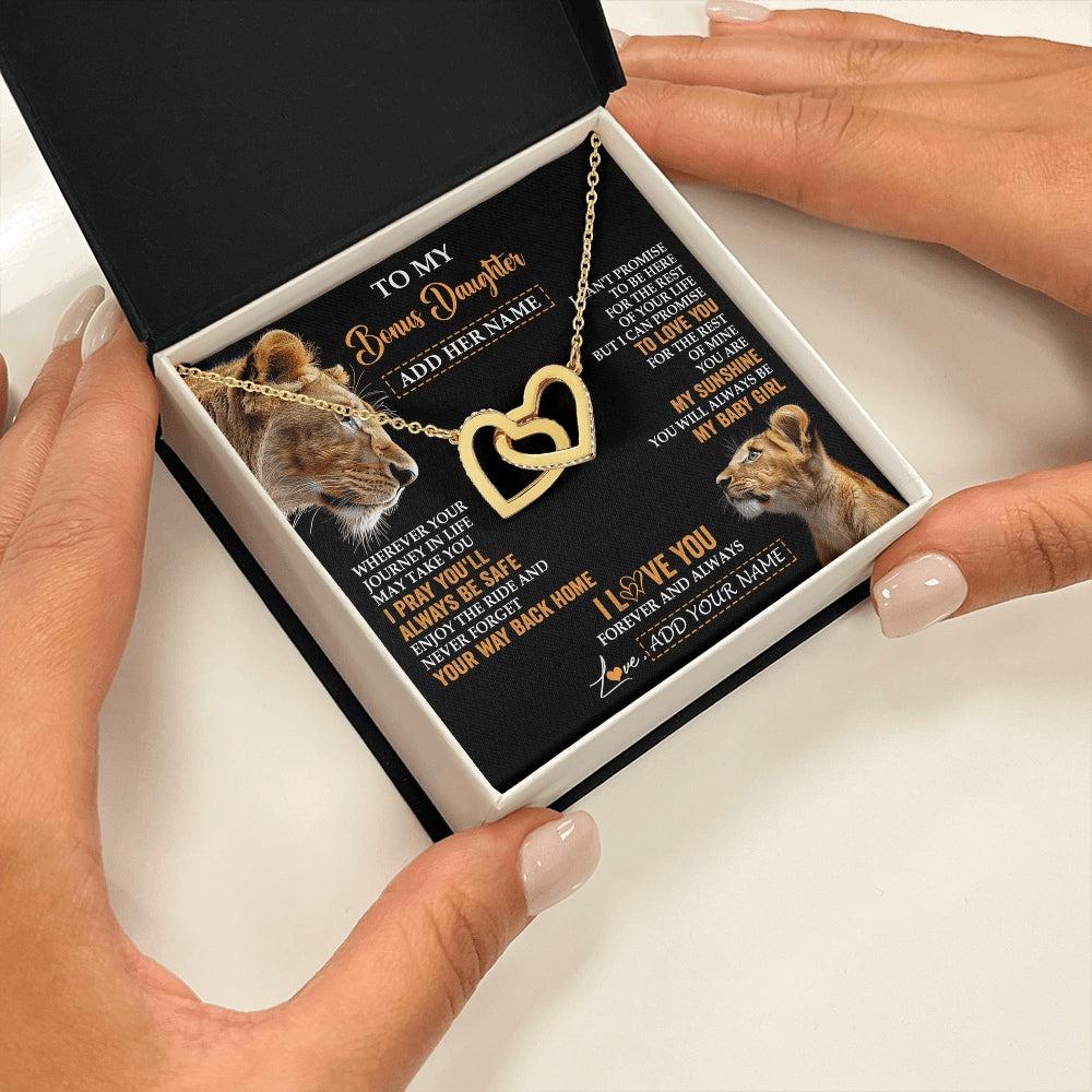 Interlocking Hearts Necklace 18K Yellow Gold Finish | 2 | Personalized To My Bonus Daughter Gifts Necklace From Stepmom Wherever Your Journey In Life Lion Stepdaughter Birthday Gifts Christmas Gift Box Message Card | https://siriusteestore.