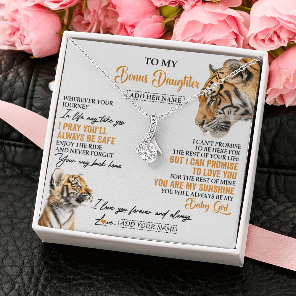 Alluring Beauty Necklace 14K White Gold Finish | 2 | Personalized To My Bonus Daughter Gifts Necklace From Stepmom Wherever Your Journey In Life Tiger Stepdaughter Birthday Gifts Custom Gift Box Message Card | https://siriusteestore.