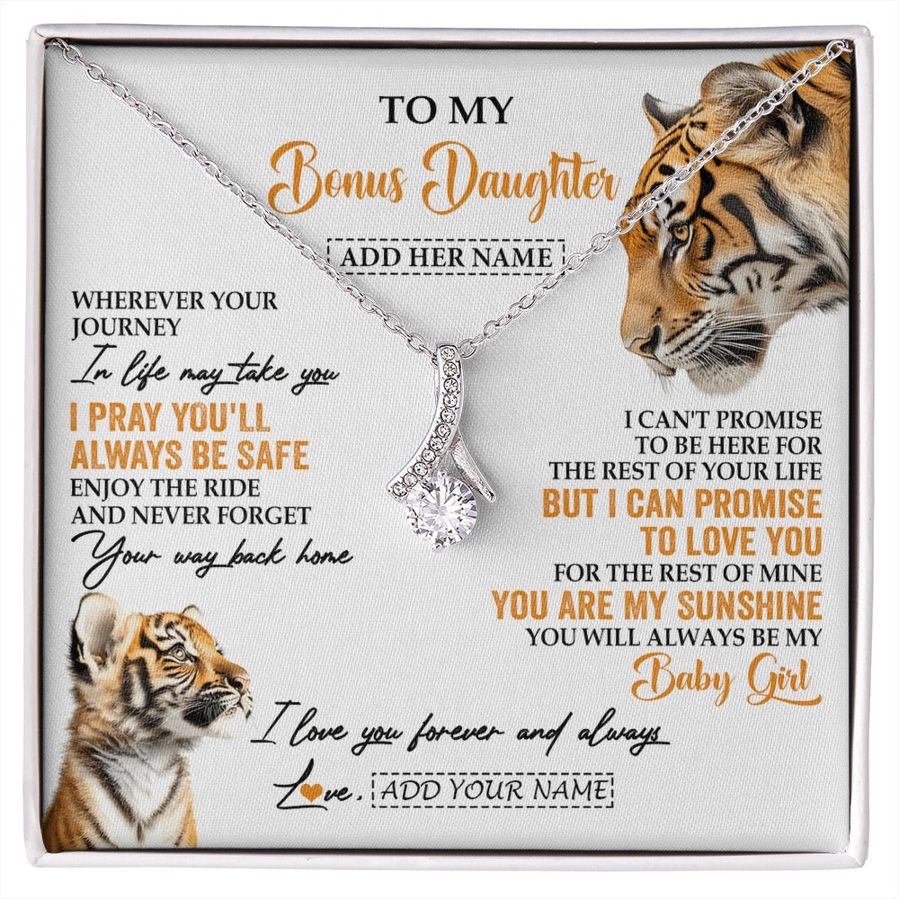 Alluring Beauty Necklace 14K White Gold Finish | 1 | Personalized To My Bonus Daughter Gifts Necklace From Stepmom Wherever Your Journey In Life Tiger Stepdaughter Birthday Gifts Custom Gift Box Message Card | https://siriusteestore.