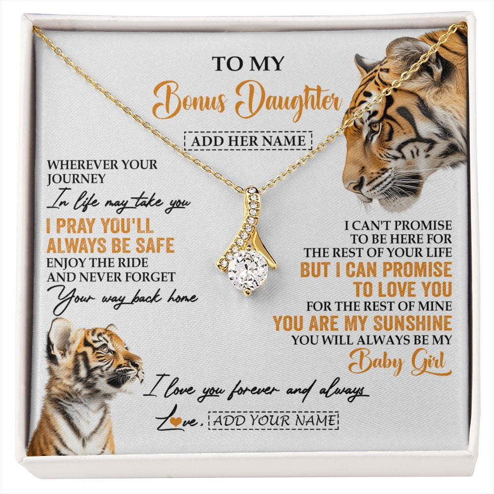 Alluring Beauty Necklace 18K Yellow Gold Finish | 1 | Personalized To My Bonus Daughter Gifts Necklace From Stepmom Wherever Your Journey In Life Tiger Stepdaughter Birthday Gifts Custom Gift Box Message Card | https://siriusteestore.