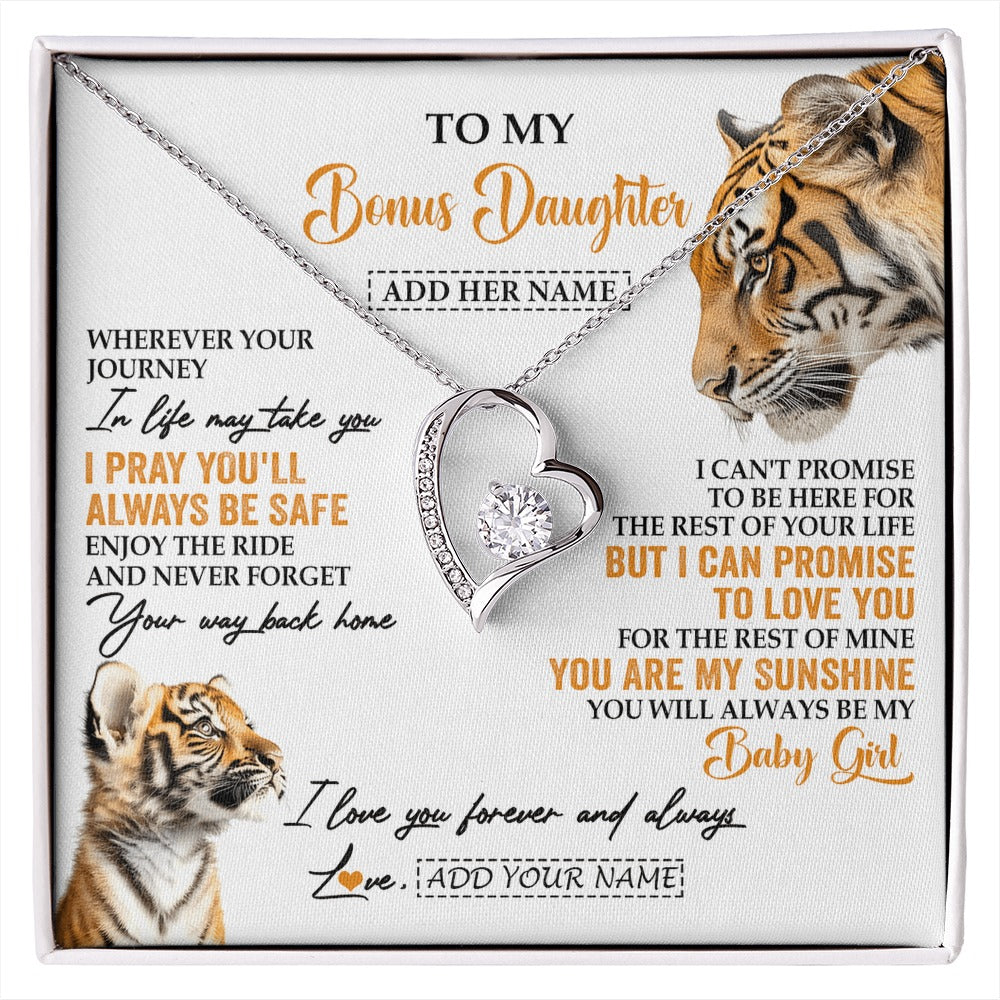 Forever Love Necklace 14K White Gold Finish | 1 | Personalized To My Bonus Daughter Gifts Necklace From Stepmom Wherever Your Journey In Life Tiger Stepdaughter Birthday Gifts Custom Gift Box Message Card | https://siriusteestore.