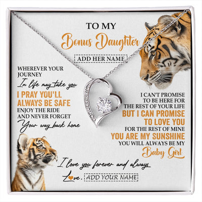 Forever Love Necklace 14K White Gold Finish | 1 | Personalized To My Bonus Daughter Gifts Necklace From Stepmom Wherever Your Journey In Life Tiger Stepdaughter Birthday Gifts Custom Gift Box Message Card | https://siriusteestore.
