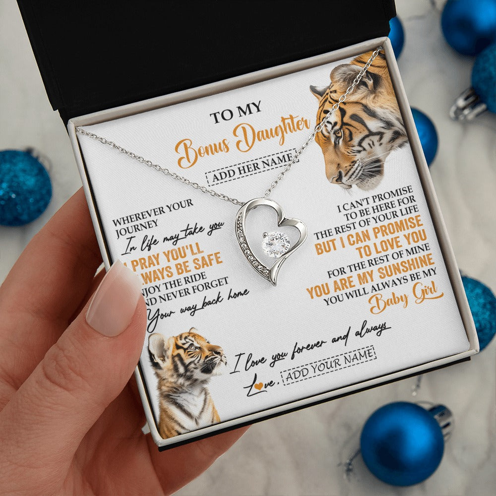 Forever Love Necklace 14K White Gold Finish | 2 | Personalized To My Bonus Daughter Gifts Necklace From Stepmom Wherever Your Journey In Life Tiger Stepdaughter Birthday Gifts Custom Gift Box Message Card | https://siriusteestore.