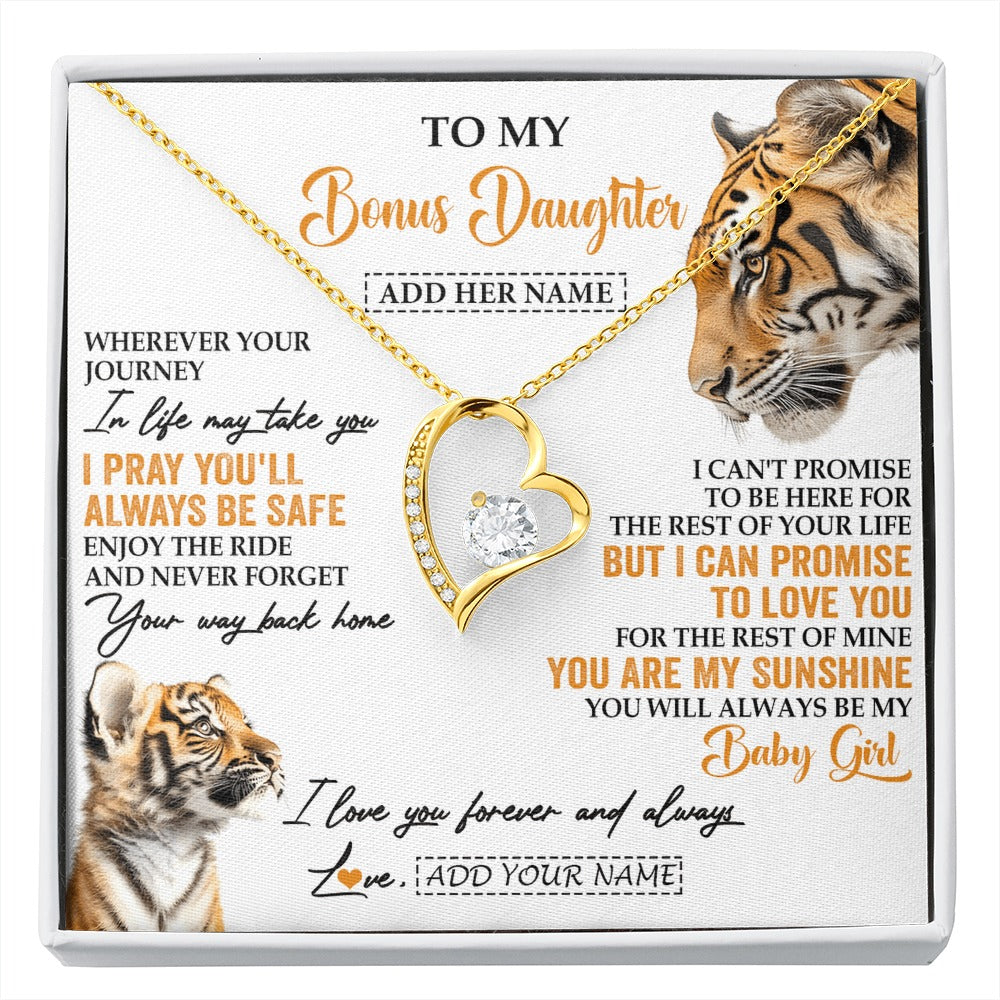 Forever Love Necklace 18K Yellow Gold Finish | 1 | Personalized To My Bonus Daughter Gifts Necklace From Stepmom Wherever Your Journey In Life Tiger Stepdaughter Birthday Gifts Custom Gift Box Message Card | https://siriusteestore.
