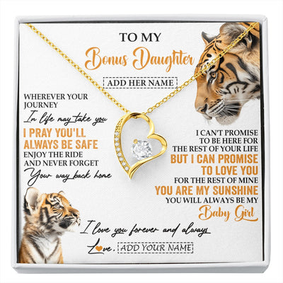 Forever Love Necklace 18K Yellow Gold Finish | 1 | Personalized To My Bonus Daughter Gifts Necklace From Stepmom Wherever Your Journey In Life Tiger Stepdaughter Birthday Gifts Custom Gift Box Message Card | https://siriusteestore.