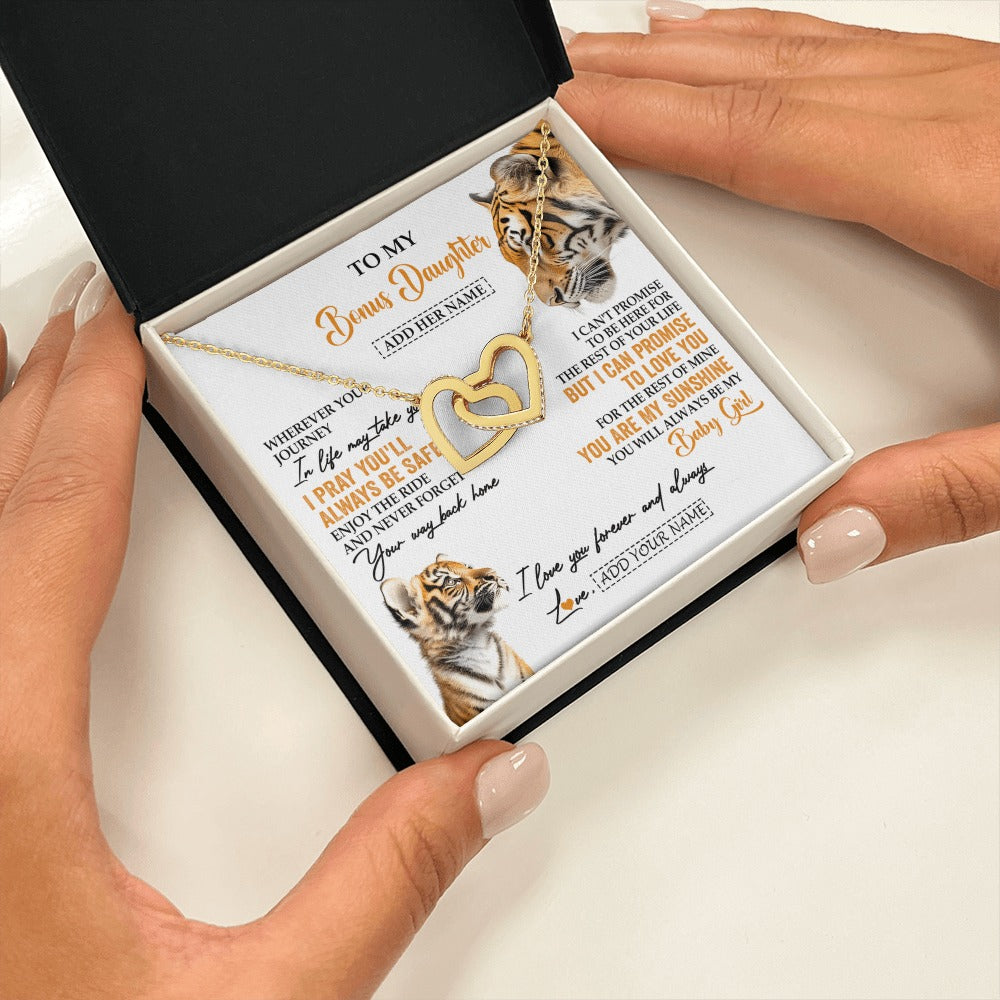 Interlocking Hearts Necklace 18K Yellow Gold Finish | 2 | Personalized To My Bonus Daughter Gifts Necklace From Stepmom Wherever Your Journey In Life Tiger Stepdaughter Birthday Gifts Custom Gift Box Message Card | https://siriusteestore.