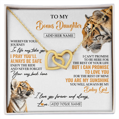 Interlocking Hearts Necklace 18K Yellow Gold Finish | 1 | Personalized To My Bonus Daughter Gifts Necklace From Stepmom Wherever Your Journey In Life Tiger Stepdaughter Birthday Gifts Custom Gift Box Message Card | https://siriusteestore.