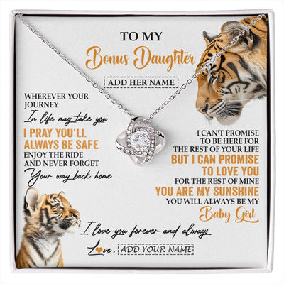 Love Knot Necklace 14K White Gold Finish | 1 | Personalized To My Bonus Daughter Gifts Necklace From Stepmom Wherever Your Journey In Life Tiger Stepdaughter Birthday Gifts Custom Gift Box Message Card | https://siriusteestore.