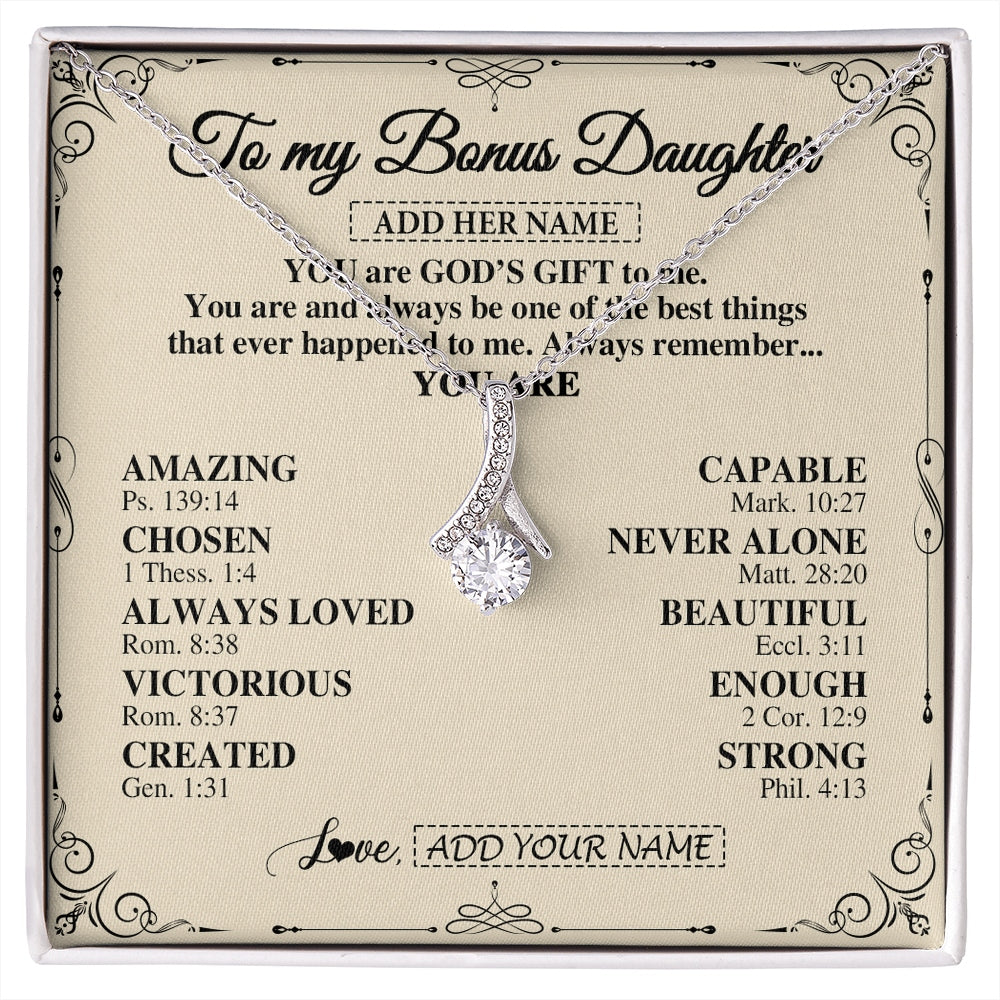 Alluring Beauty Necklace 14K White Gold Finish | 1 | Personalized To My Bonus Daughter Gifts Necklace From Stepmom You Are God's Gift To Me Stepdaughter Birthday Gifts Christmas Christian Gift Box Message Card | https://siriusteestore.