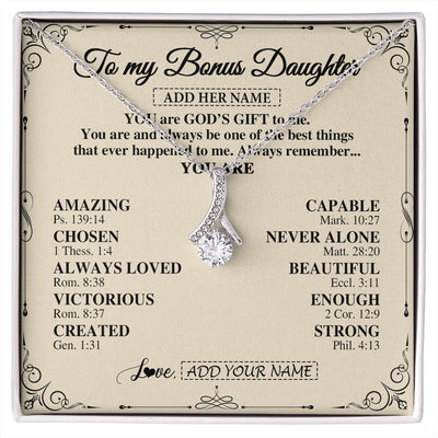 Alluring Beauty Necklace 14K White Gold Finish | 1 | Personalized To My Bonus Daughter Gifts Necklace From Stepmom You Are God's Gift To Me Stepdaughter Birthday Gifts Christmas Christian Gift Box Message Card | https://siriusteestore.