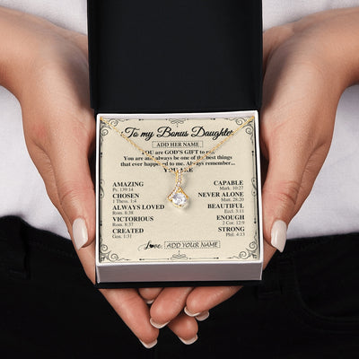 Alluring Beauty Necklace 18K Yellow Gold Finish | 2 | Personalized To My Bonus Daughter Gifts Necklace From Stepmom You Are God's Gift To Me Stepdaughter Birthday Gifts Christmas Christian Gift Box Message Card | https://siriusteestore.