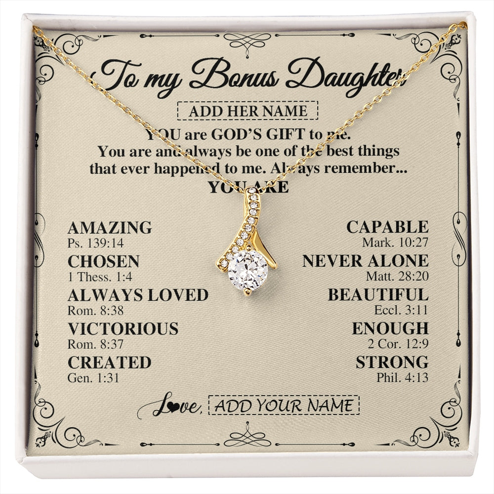 Alluring Beauty Necklace 18K Yellow Gold Finish | 1 | Personalized To My Bonus Daughter Gifts Necklace From Stepmom You Are God's Gift To Me Stepdaughter Birthday Gifts Christmas Christian Gift Box Message Card | https://siriusteestore.