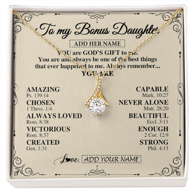 Alluring Beauty Necklace 18K Yellow Gold Finish | 1 | Personalized To My Bonus Daughter Gifts Necklace From Stepmom You Are God's Gift To Me Stepdaughter Birthday Gifts Christmas Christian Gift Box Message Card | https://siriusteestore.