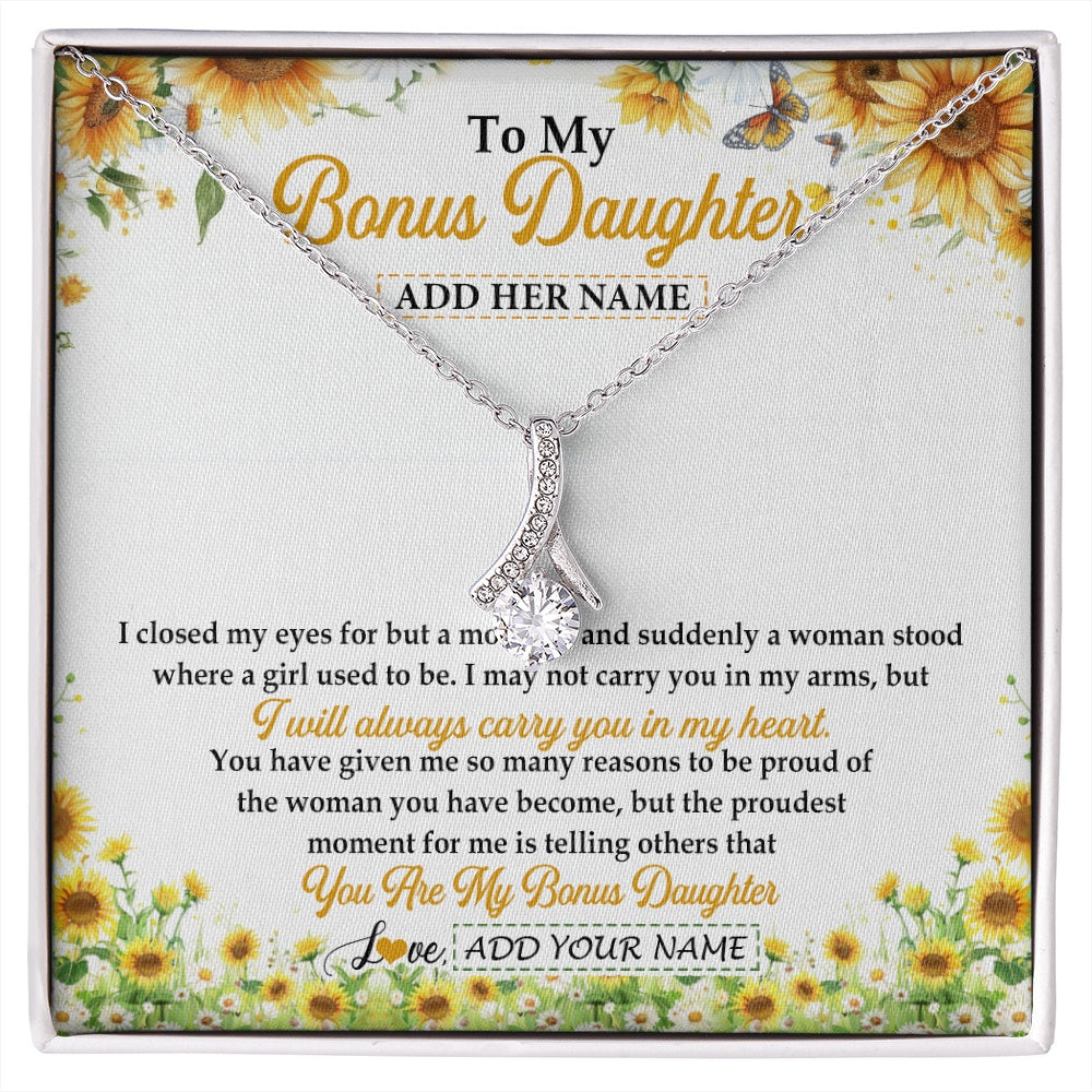 Alluring Beauty Necklace 14K White Gold Finish | 1 | Personalized To My Bonus Daughter Gifts Necklace From Stepmother I Closed My Eyes Sunflower Best Stepdaughter Birthday Gifts Christmas Gift Box Message Card | siriusteestore.myshopify