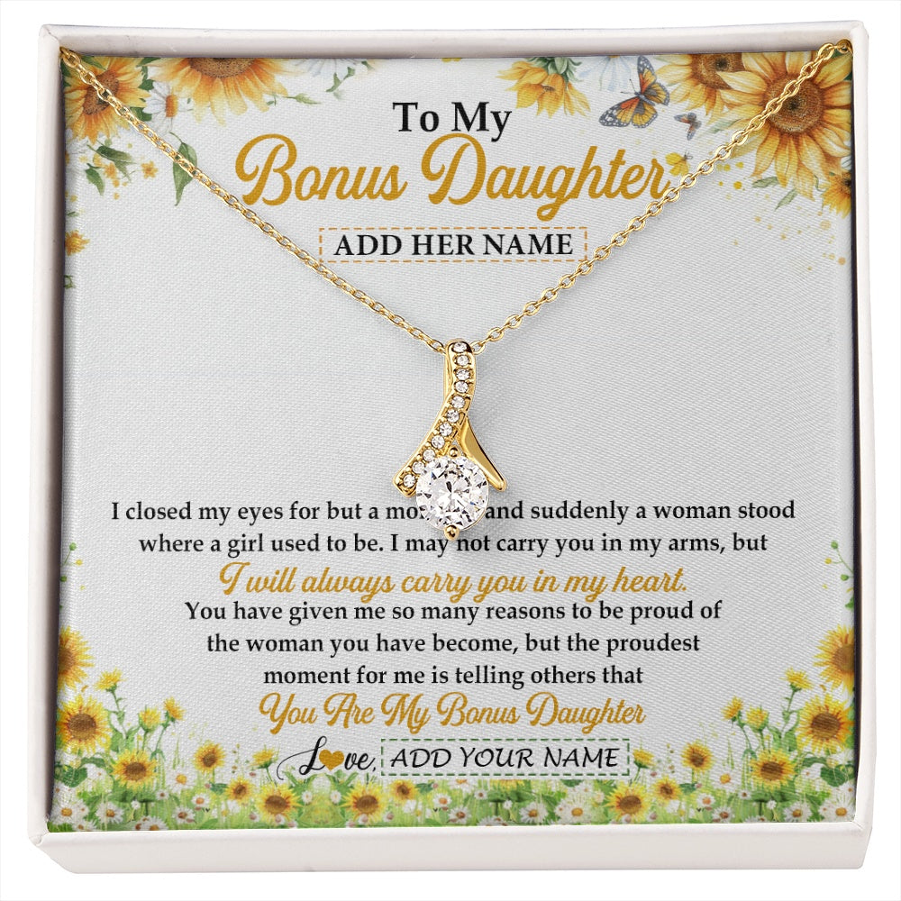 Alluring Beauty Necklace 18K Yellow Gold Finish | 1 | Personalized To My Bonus Daughter Gifts Necklace From Stepmother I Closed My Eyes Sunflower Best Stepdaughter Birthday Gifts Christmas Gift Box Message Card | siriusteestore.myshopify