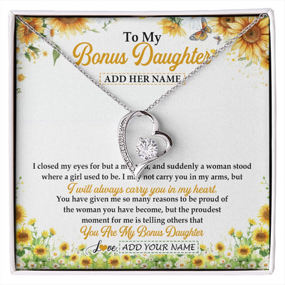 Forever Love Necklace 14K White Gold Finish | 1 | Personalized To My Bonus Daughter Gifts Necklace From Stepmother I Closed My Eyes Sunflower Best Stepdaughter Birthday Gifts Christmas Gift Box Message Card | siriusteestore.myshopify