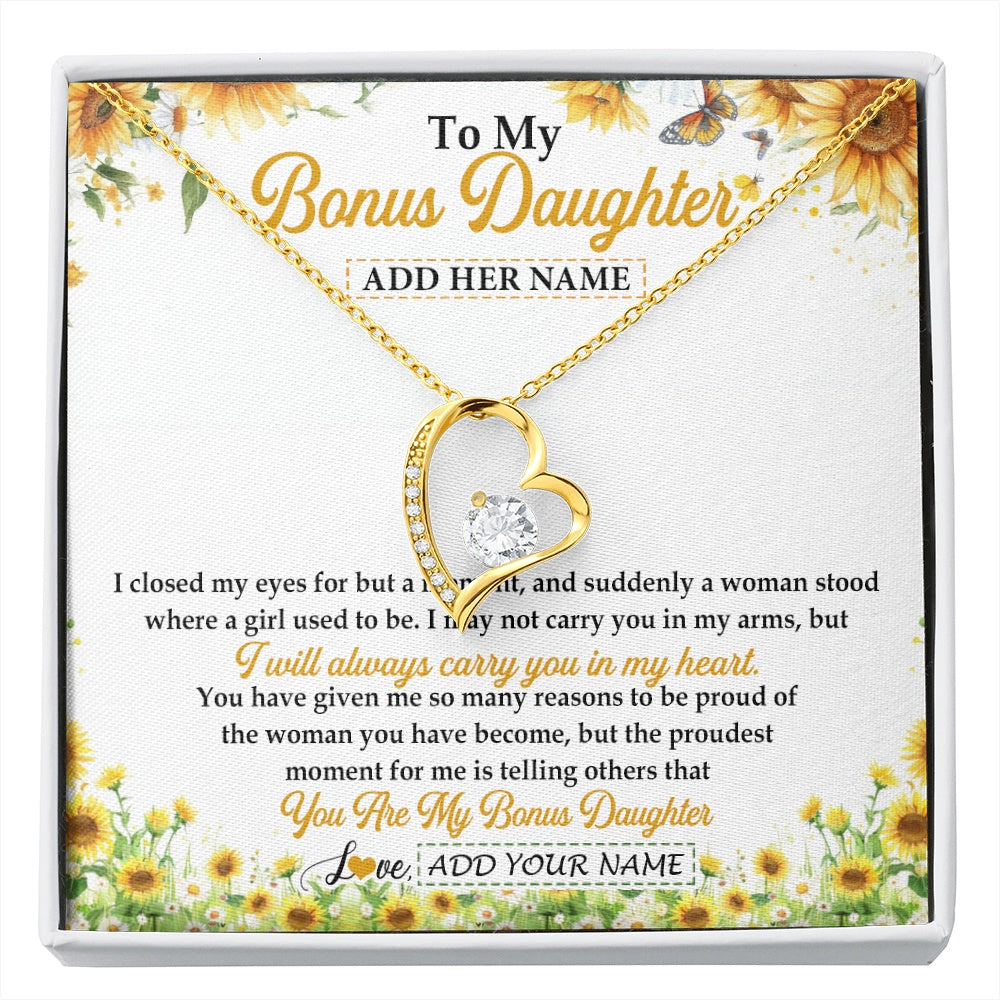 Forever Love Necklace 18K Yellow Gold Finish | 1 | Personalized To My Bonus Daughter Gifts Necklace From Stepmother I Closed My Eyes Sunflower Best Stepdaughter Birthday Gifts Christmas Gift Box Message Card | siriusteestore.myshopify
