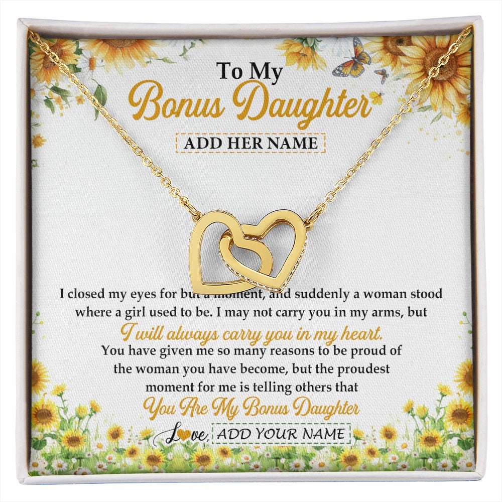 Interlocking Hearts Necklace 18K Yellow Gold Finish | 1 | Personalized To My Bonus Daughter Gifts Necklace From Stepmother I Closed My Eyes Sunflower Best Stepdaughter Birthday Gifts Christmas Gift Box Message Card | siriusteestore.myshopify
