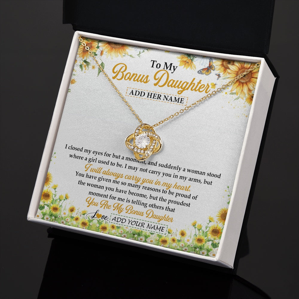 Love Knot Necklace 18K Yellow Gold Finish | 2 | Personalized To My Bonus Daughter Gifts Necklace From Stepmother I Closed My Eyes Sunflower Best Stepdaughter Birthday Gifts Christmas Gift Box Message Card | siriusteestore.myshopify