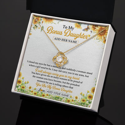 Love Knot Necklace 18K Yellow Gold Finish | 2 | Personalized To My Bonus Daughter Gifts Necklace From Stepmother I Closed My Eyes Sunflower Best Stepdaughter Birthday Gifts Christmas Gift Box Message Card | siriusteestore.myshopify