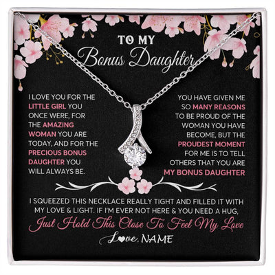 Alluring Beauty Necklace 14K White Gold Finish | 1 | Personalized To My Bonus Daughter Gifts Necklace From Stepmother Love Precious Bonus Daughter Birthday Graduation Christmas Customized Gift Box Message Card | siriusteestore