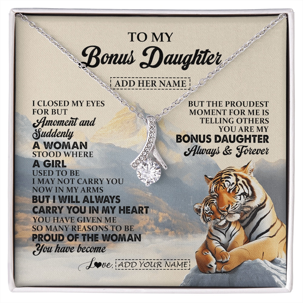 Alluring Beauty Necklace 14K White Gold Finish | 1 | Personalized To My Bonus Daughter Gifts Necklace Tiger From Stepmother Stepfather You Are My Stepdaughter Birthday Gifts Christmas Custom Gift Box Message Card | https://siriusteestore.